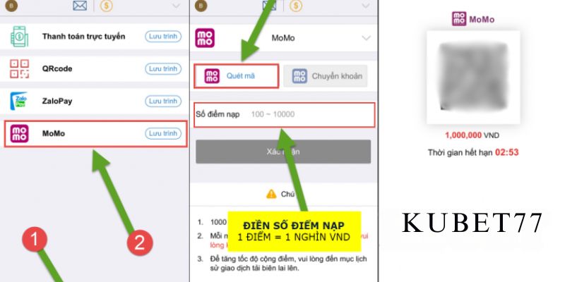 Nạp tiền Kubet77 bằng ví Momo tiện lợi